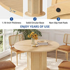 Moasis Farmhouse Round Pedestal Dining Table for 4 with Rattan Circular Base