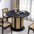 Moasis Farmhouse Round Pedestal Dining Table for 4 with Rattan Circular Base
