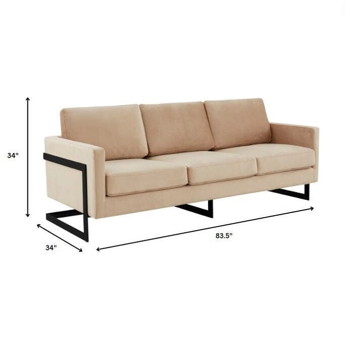 Leisuremod Lincoln 3-Seater Upholstered Velvet Sofa with Black Stainless-Steel Base