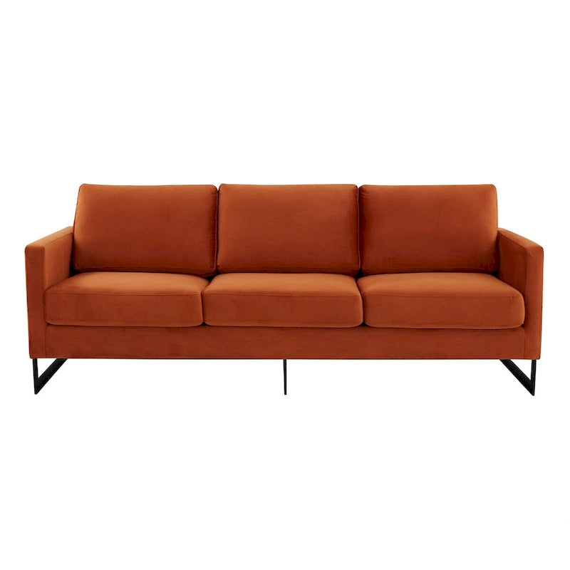 Leisuremod Lincoln 3-Seater Upholstered Velvet Sofa with Black Stainless-Steel Base
