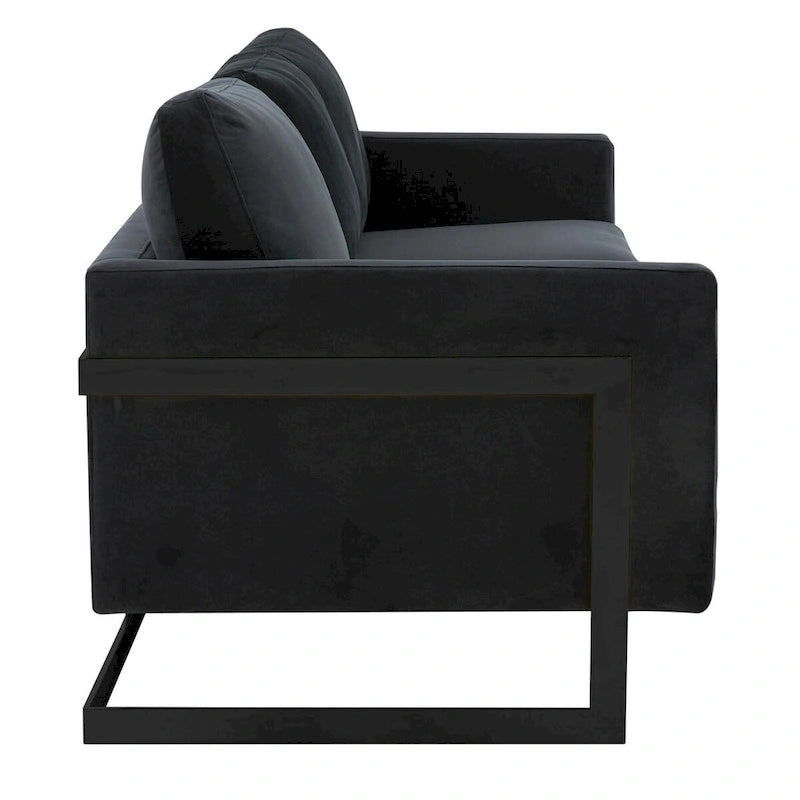 Leisuremod Lincoln 3-Seater Upholstered Velvet Sofa with Black Stainless-Steel Base