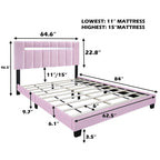 Queen Size Velvet Upholstered Bed Frame with Adjustable Features, Teenage Girl's Favorite Collection