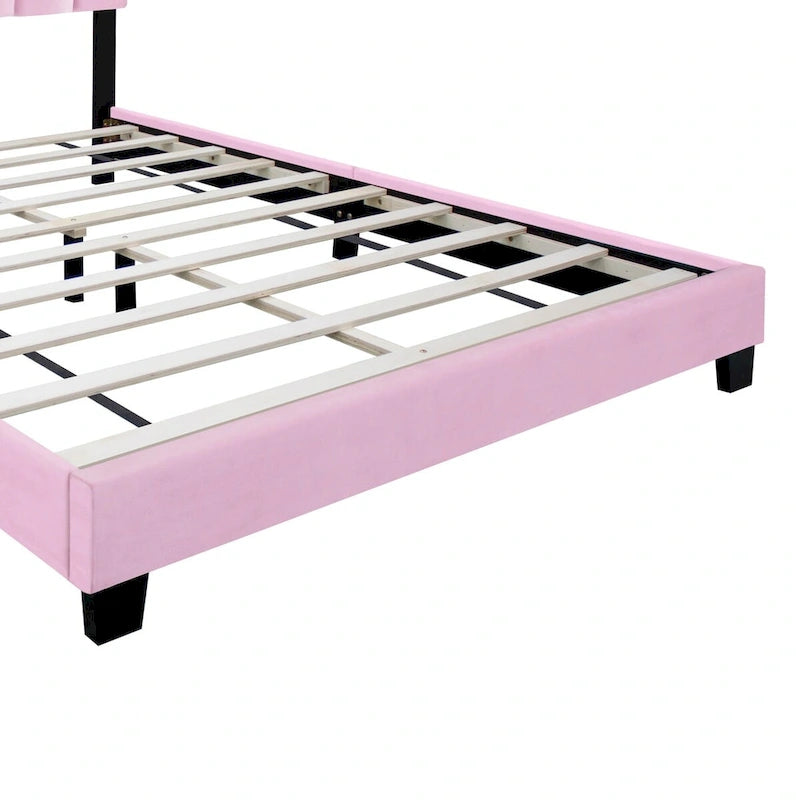 Queen Size Velvet Upholstered Bed Frame with Adjustable Features, Teenage Girl's Favorite Collection