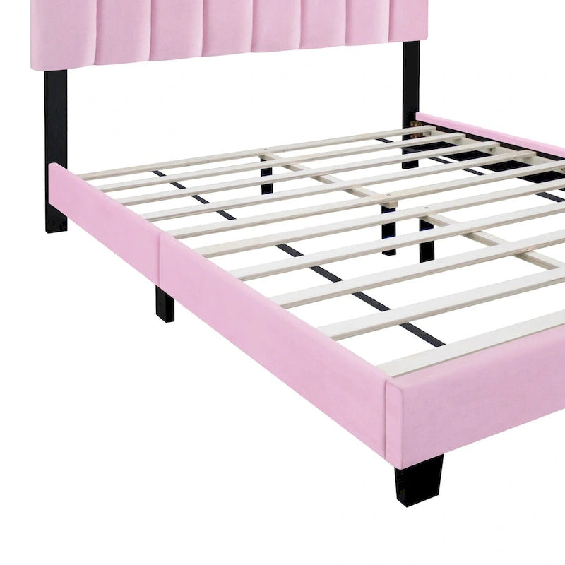 Queen Size Velvet Upholstered Bed Frame with Adjustable Features, Teenage Girl's Favorite Collection