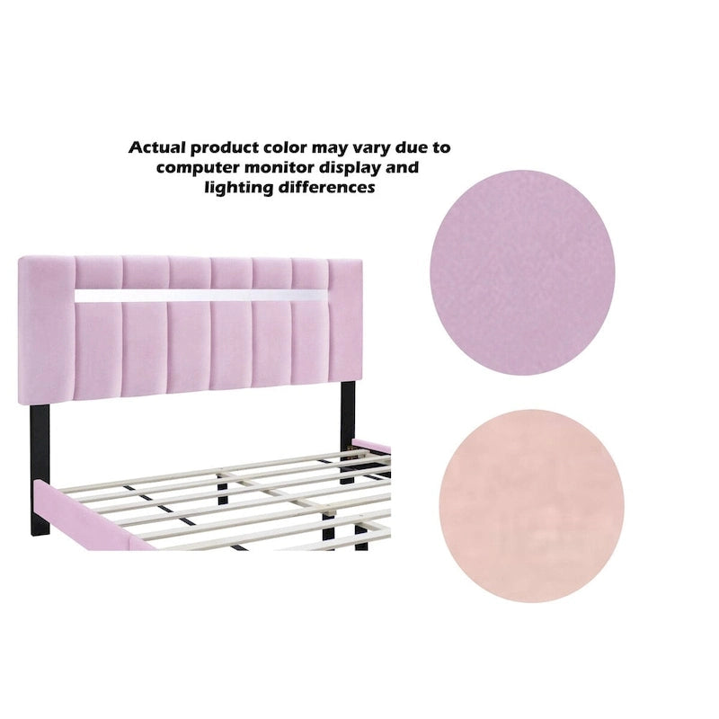 Queen Size Velvet Upholstered Bed Frame with Adjustable Features, Teenage Girl's Favorite Collection