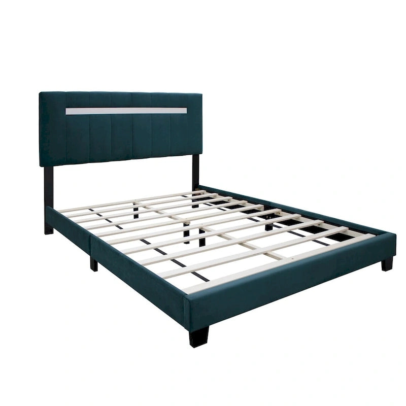 Queen Size Velvet Upholstered Bed Frame with Adjustable Features, Teenage Girl's Favorite Collection