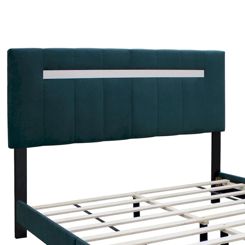 Queen Size Velvet Upholstered Bed Frame with Adjustable Features, Teenage Girl's Favorite Collection