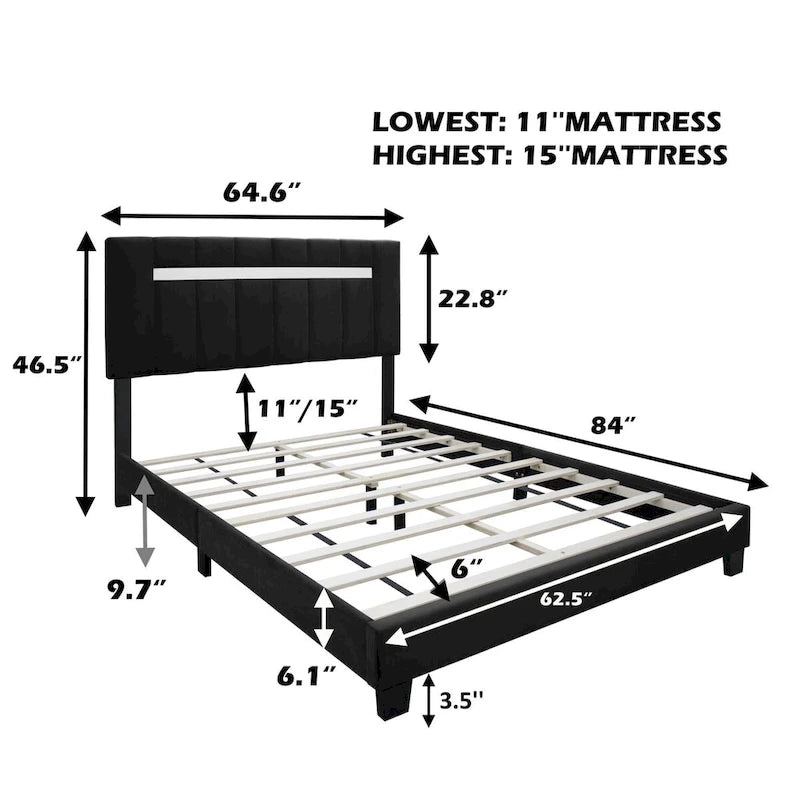 Queen Size Velvet Upholstered Bed Frame with Adjustable Features, Teenage Girl's Favorite Collection
