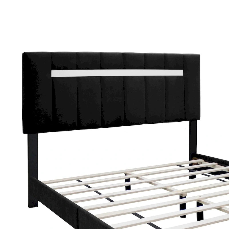 Queen Size Velvet Upholstered Bed Frame with Adjustable Features, Teenage Girl's Favorite Collection