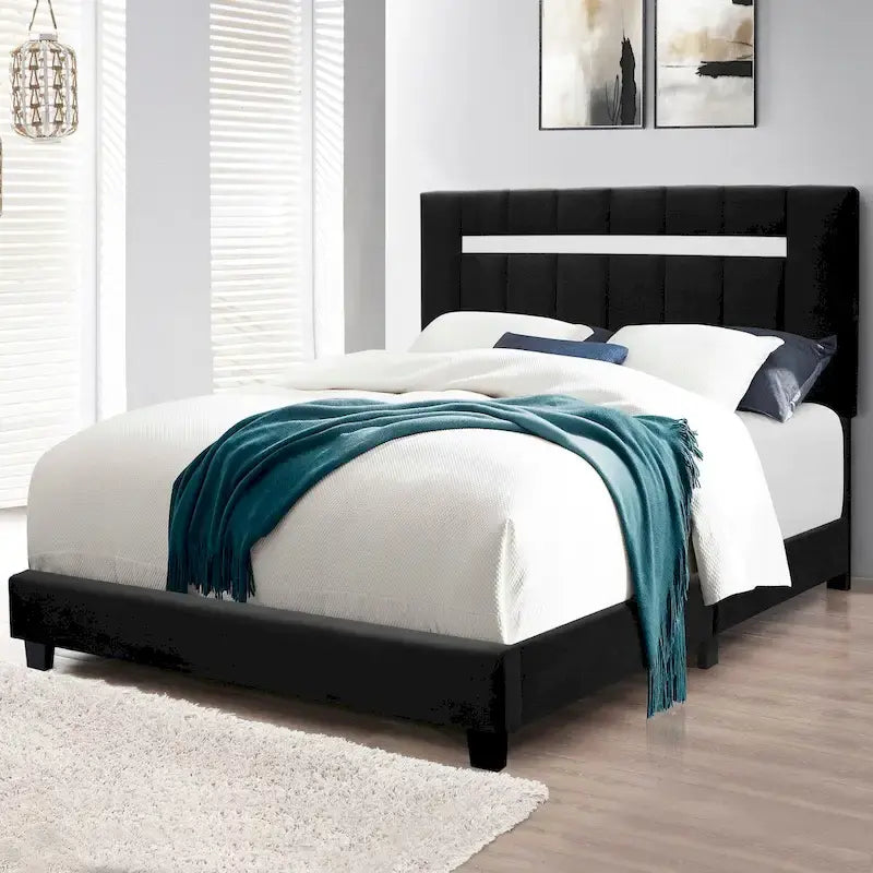 Queen Size Velvet Upholstered Bed Frame with Adjustable Features, Teenage Girl's Favorite Collection