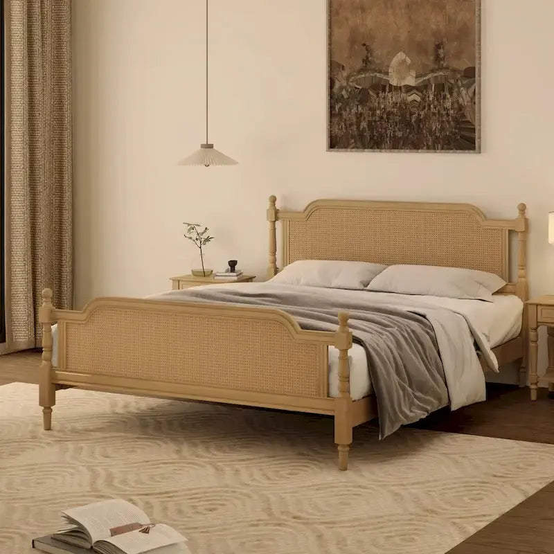 Traditional Style Rattan Bed Frame, No Box Spring Needed