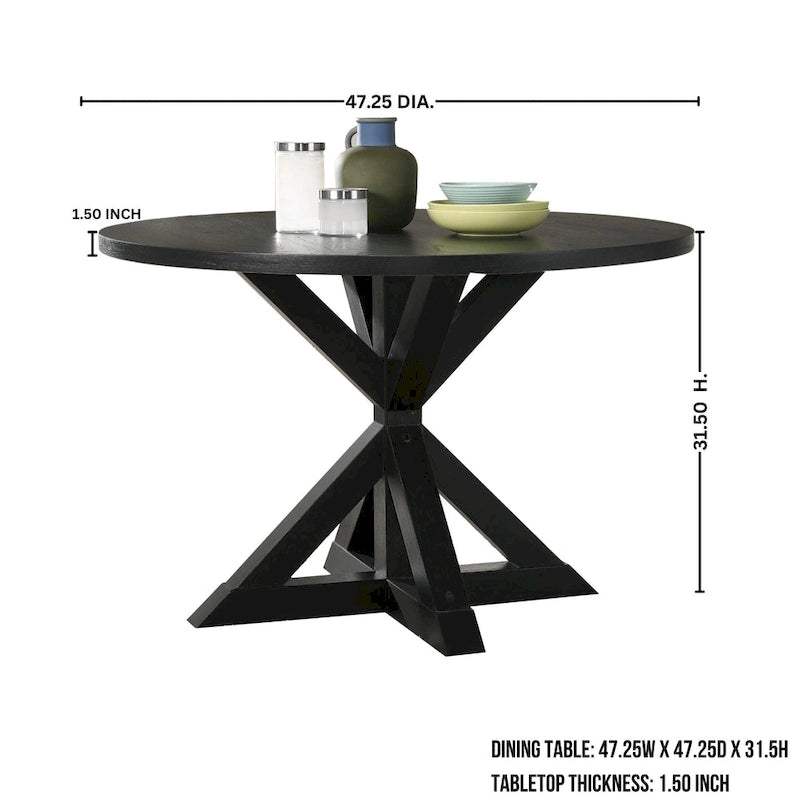 Roundhill Furniture Banff 5-Piece Round Dining Set, Cross-Buck Round Table with 4 Tufted Chairs