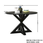 Roundhill Furniture Banff 5-Piece Round Dining Set, Cross-Buck Round Table with 4 Tufted Chairs