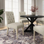 Roundhill Furniture Banff 5-Piece Round Dining Set, Cross-Buck Round Table with 4 Tufted Chairs