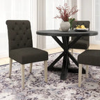 Roundhill Furniture Banff 5-Piece Round Dining Set, Cross-Buck Round Table with 4 Tufted Chairs