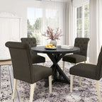 Roundhill Furniture Banff 5-Piece Round Dining Set, Cross-Buck Round Table with 4 Tufted Chairs