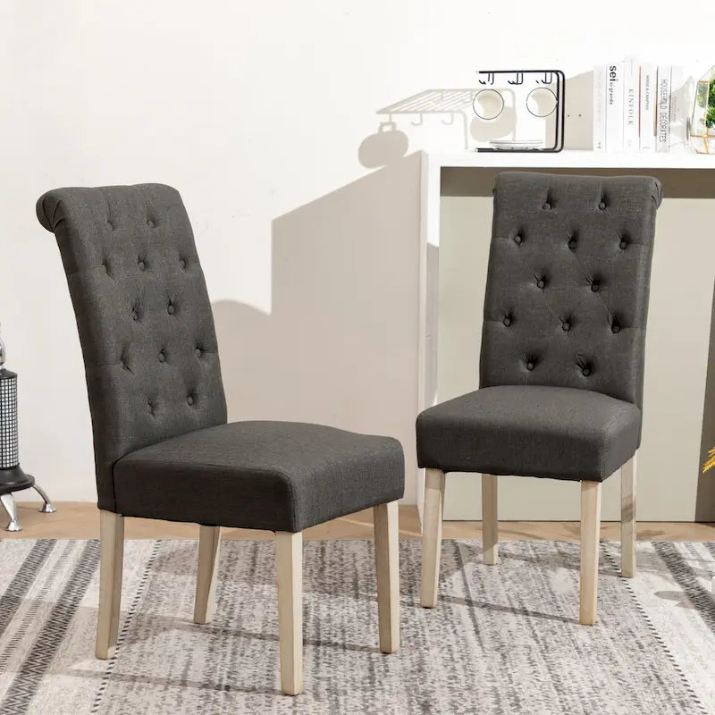 Roundhill Furniture Banff 5-Piece Round Dining Set, Cross-Buck Round Table with 4 Tufted Chairs