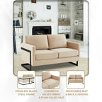Upholstered Loveseat Sofa in Velvet Fabric with Removable Cushions and Stainless Steel Frame
