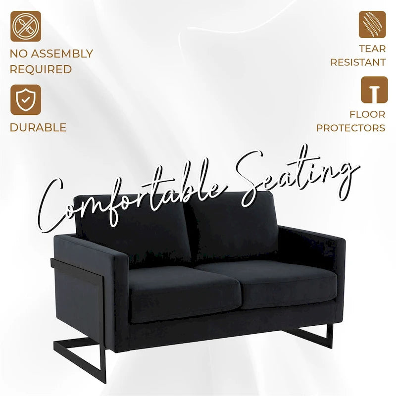 Upholstered Loveseat Sofa in Velvet Fabric with Removable Cushions and Stainless Steel Frame