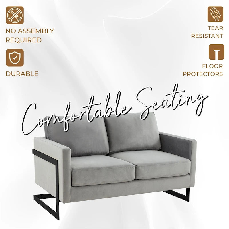 Upholstered Loveseat Sofa in Velvet Fabric with Removable Cushions and Stainless Steel Frame