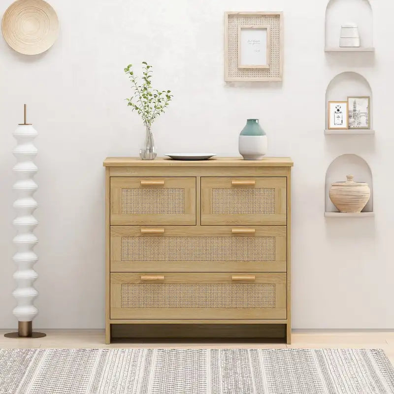 Roomfitters 4-Drawer Rattan Cabinet for Bedroom, Living Room, Dining Room, Hallways - Easy Assembly