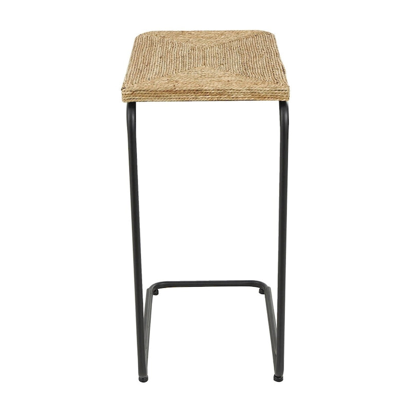Dried Plant Handmade Coiled C-Shaped Side End Accent Table with Black Metal Legs - Brown - Roche River Decor