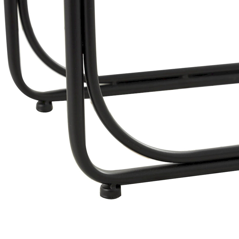 Dried Plant Handmade Coiled C-Shaped Side End Accent Table with Black Metal Legs - Brown - Roche River Decor