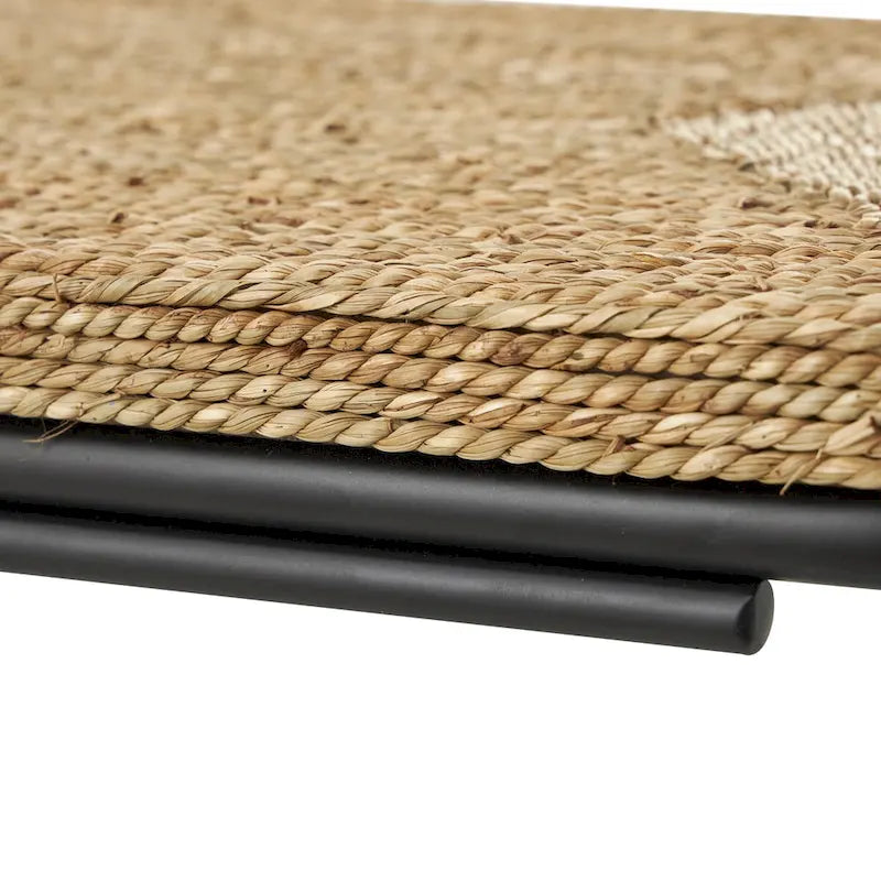 Dried Plant Handmade Coiled C-Shaped Side End Accent Table with Black Metal Legs - Brown - Roche River Decor