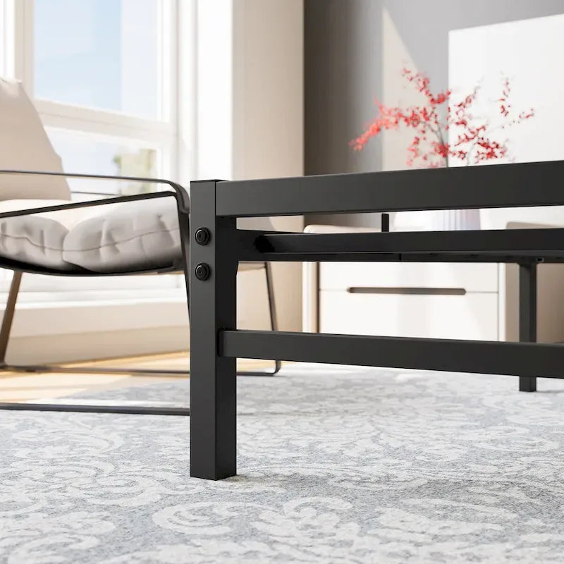 Platform Bed Frame With Wooden Headboard, Under Bed Storage, Non-Slip