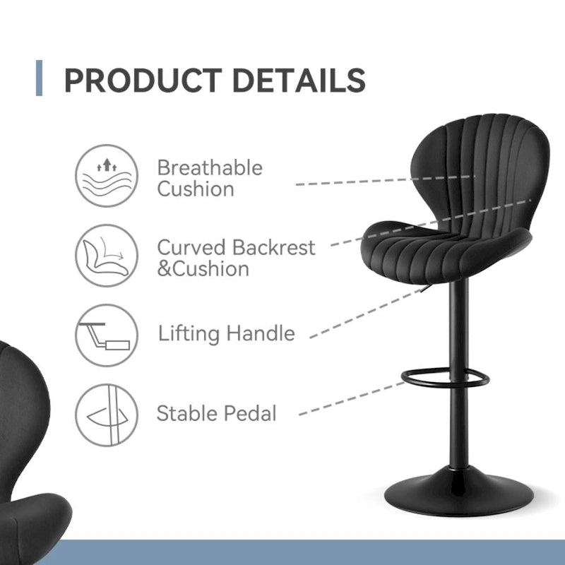 Set of 2 Modern Fabric Bar Stool with Iron Frame